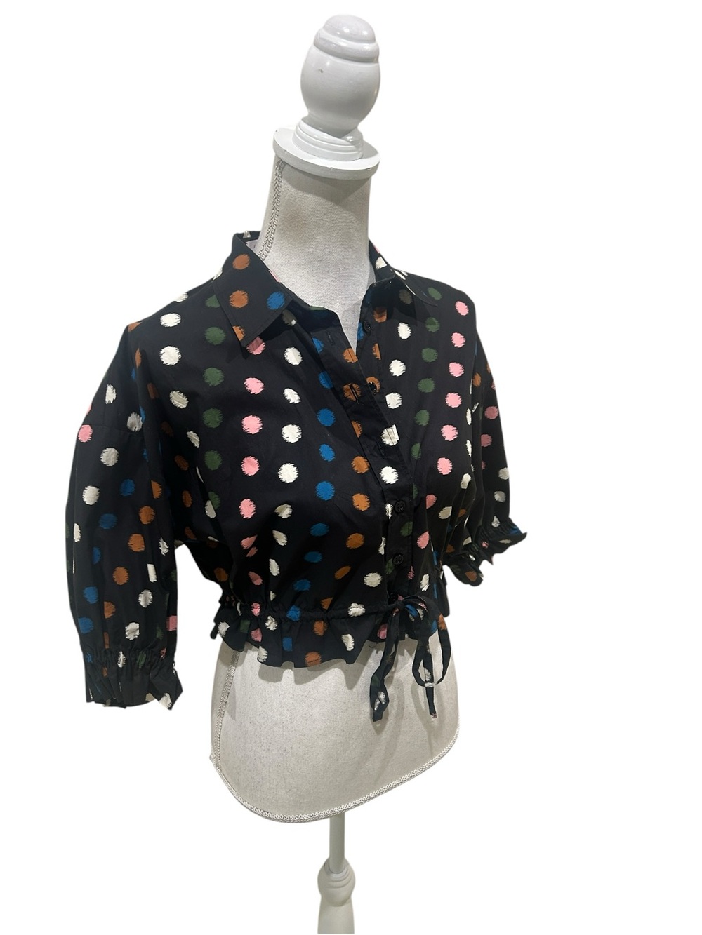 Carolina Herrera Black Button-Down Polka Dot Crop Top size 4 - Picture 5 of 14